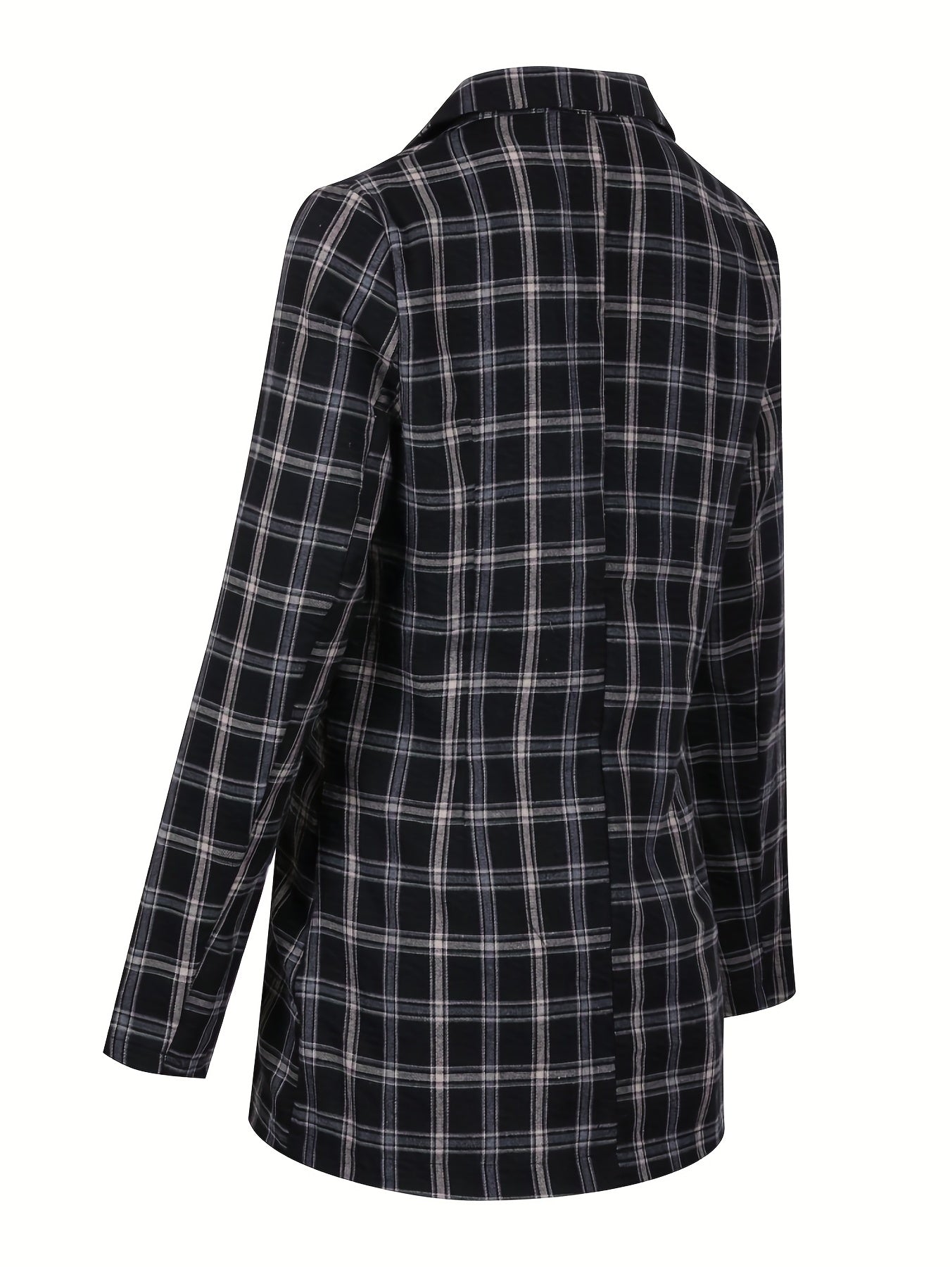 Plaid Double Breasted Lapel Neck Blazer Long Sleeve Casual Blazer