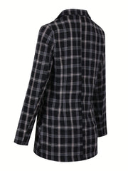 Plaid Double Breasted Lapel Neck Blazer Long Sleeve Casual Blazer