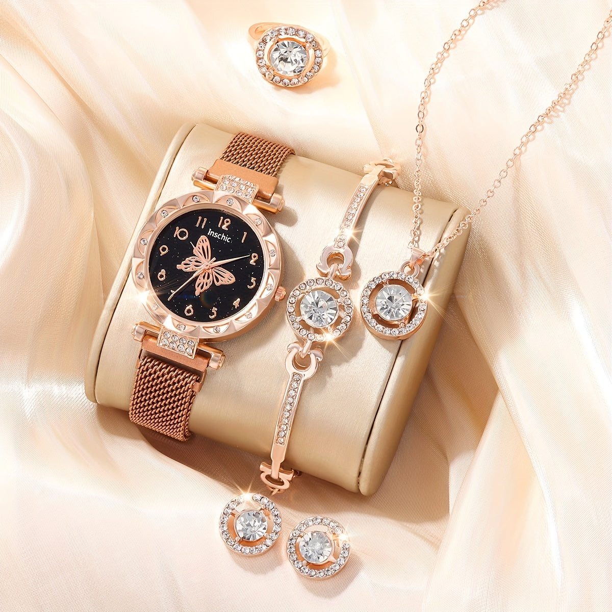 Butterfly Rhinestone Watch & Bracelet Set