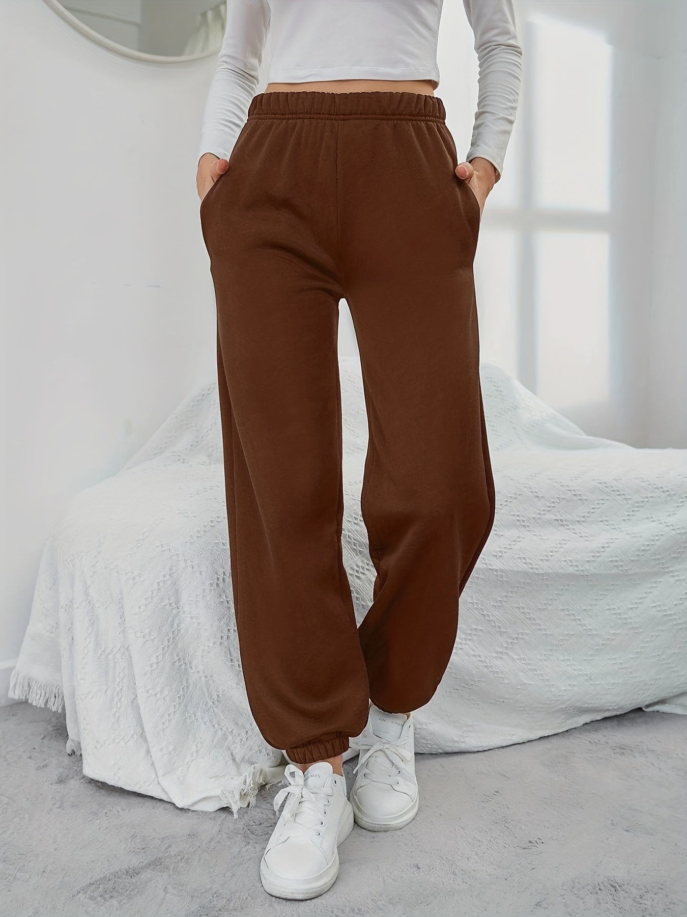 Casual Elastic Waist Jogger Pants Women's Clothing