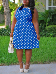 Bow Tie Tank Dress Women's Plus Round Neck Slight Stretch Midi Dress