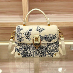 Floral Embroidered Crossbody Bag with Golden Hardware