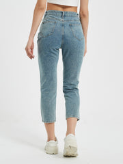 High Waist Distressed Cropped Jeans