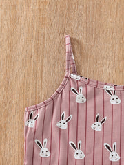 Girls Rabbit Print Pajama Set Cami Top and Shorts