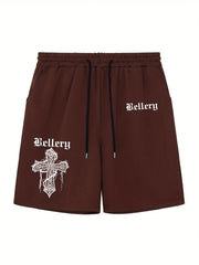 Christian Cross Comfy Shorts Men's Casual Solid Elastic Waist Drawstring Shorts