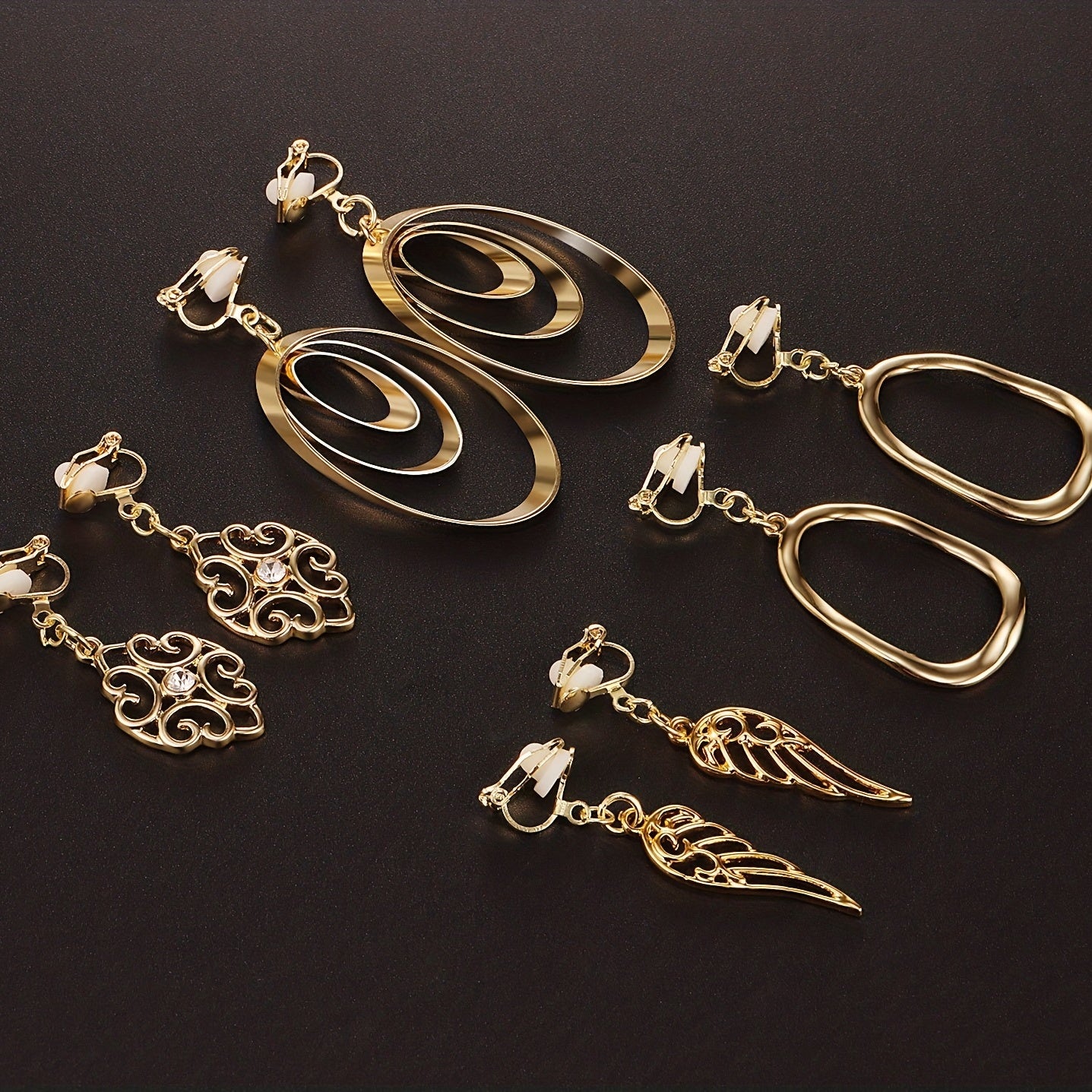 Plated Clip On Earrings For Women Set of 5 Pairs Girls Lightweight Nice Gift