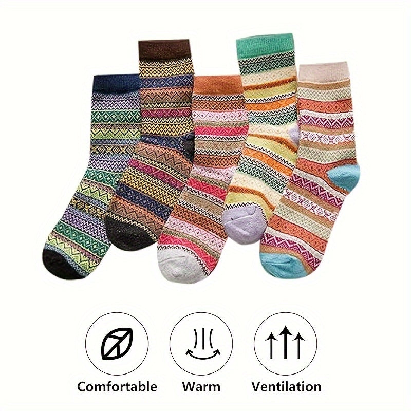 5 Pairs Winter Wool Couple Socks Warm Holiday Vintage Style