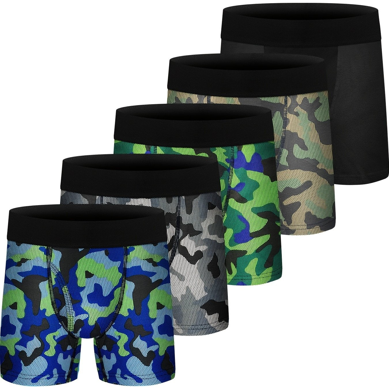 5pcs Boys Camo Boxer Briefs Soft Cotton Underwear Breathable Sport