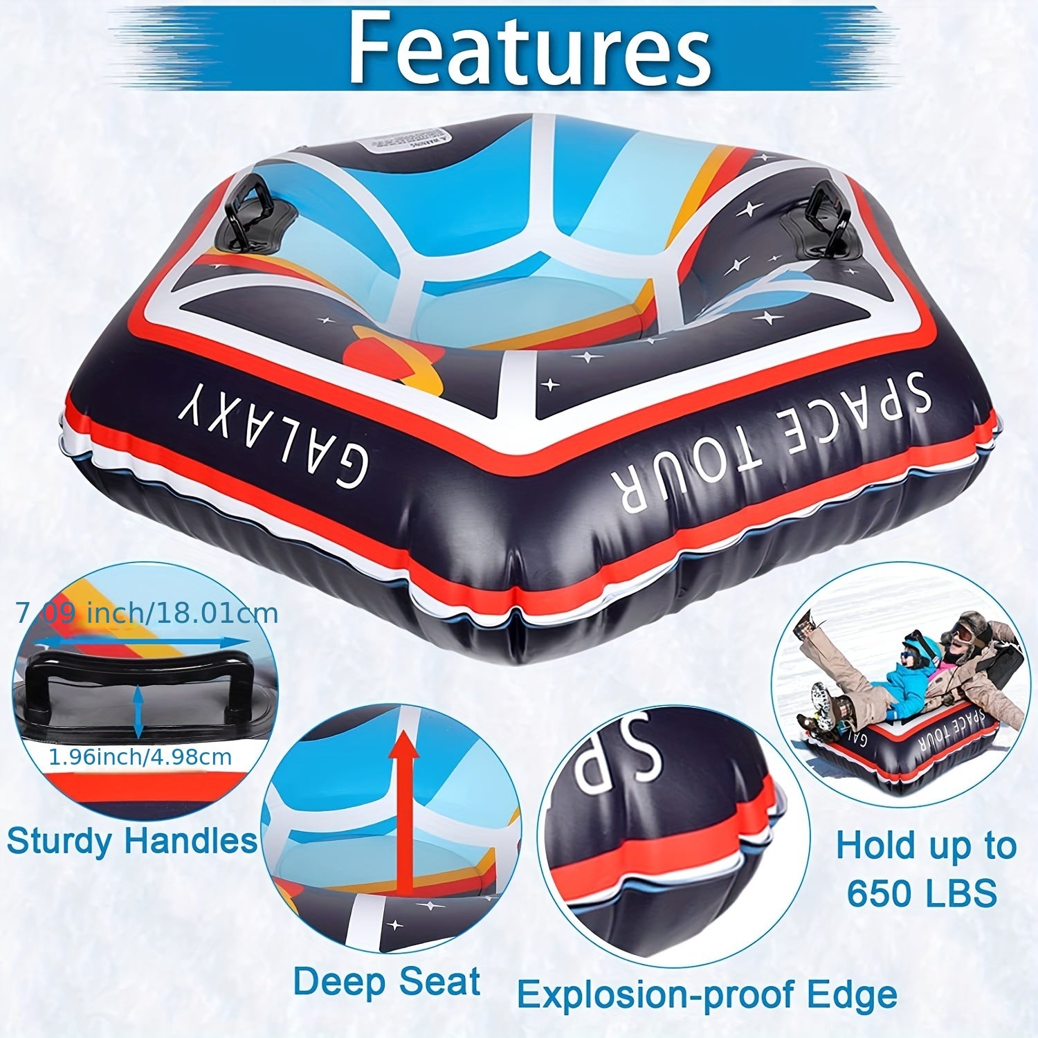 47-inch 119 Snow Tube Inflatable Sled Heavy Duty Snow Pad with Handle