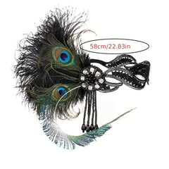 Faux Peacock Feather Headband Rhinestone Hair Band for Women