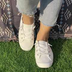Women's Casual Solid Flat Sports Lace Up Shoes