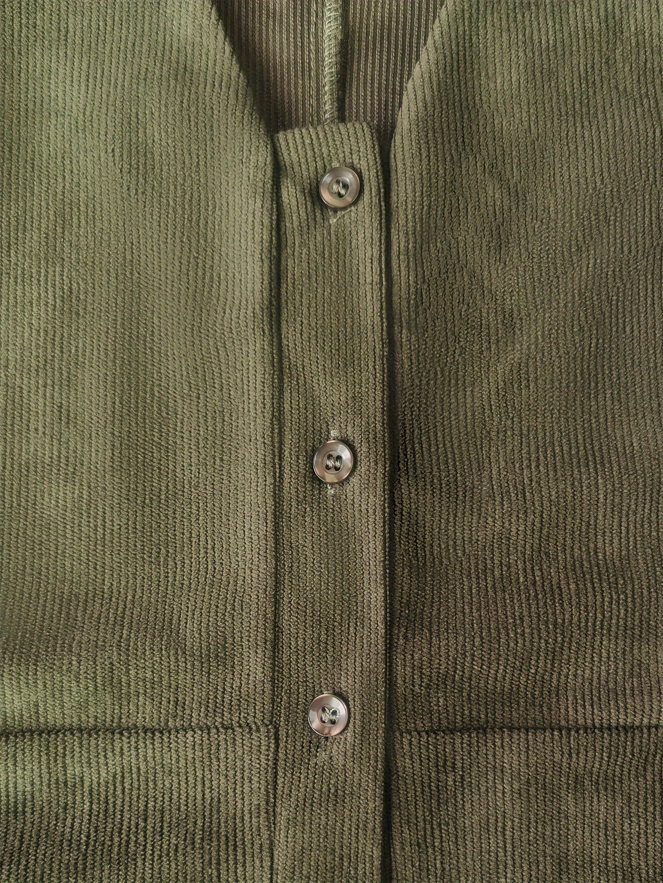 Corduroy Button Up V Neck Wide Leg Jumpsuit