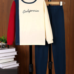 California Boy's 2pcs Block Sweatshirt & Sweatpants Set for Spring/Fall