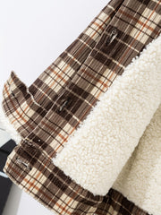 Boy Fleece Striped Corduroy Jacket Coat Fur Collar