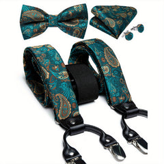 Men's Paisley Silk Suspender Set for Wedding Party