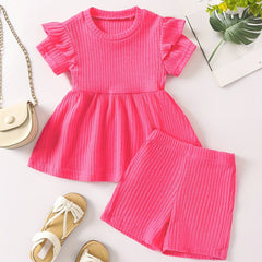 Girls Ribbed Peplum Top & Shorts Set for Summer