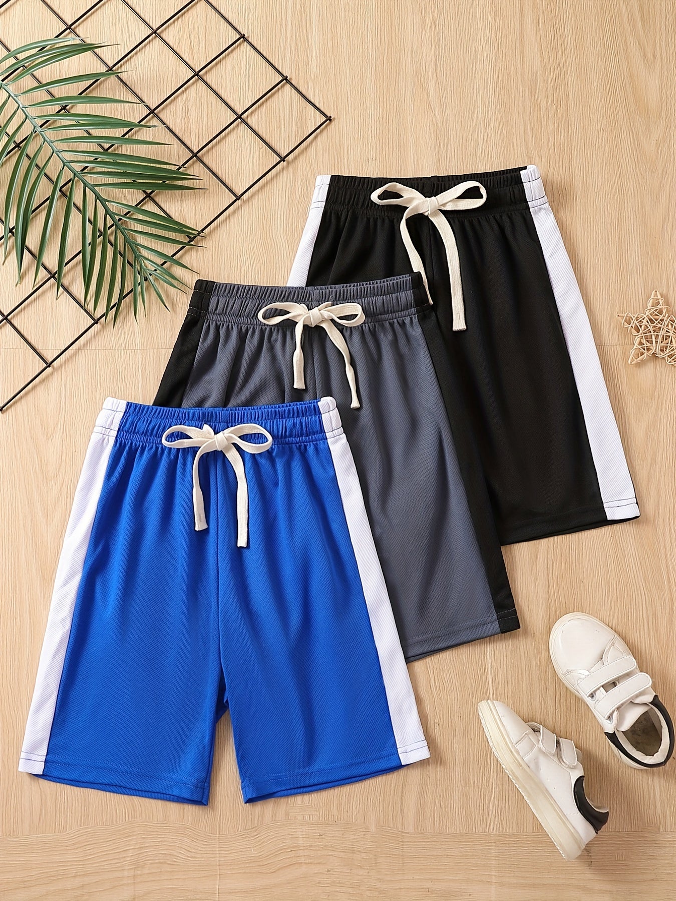 Boys 3pcs Mesh Breathable Sports Shorts Set
