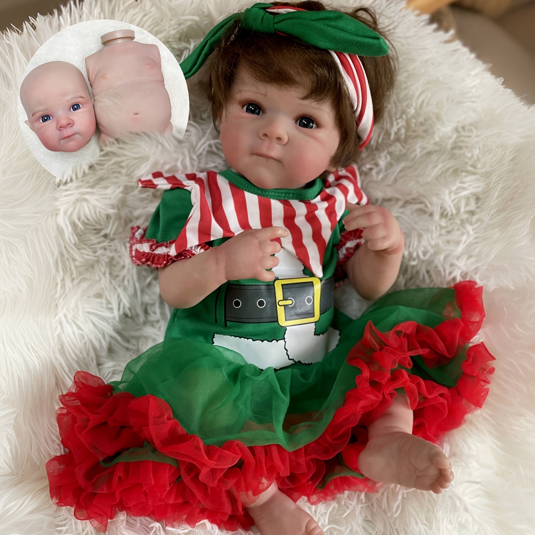 Soft Silicone Reborn Doll in Christmas Dress