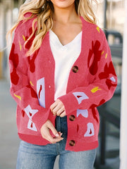 Floral Pattern Long Sleeve Button Up Cardigan