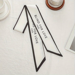 Letter Print Skinny Scarf Hair Ribbon Neckerchief Satin Twilly Scarf