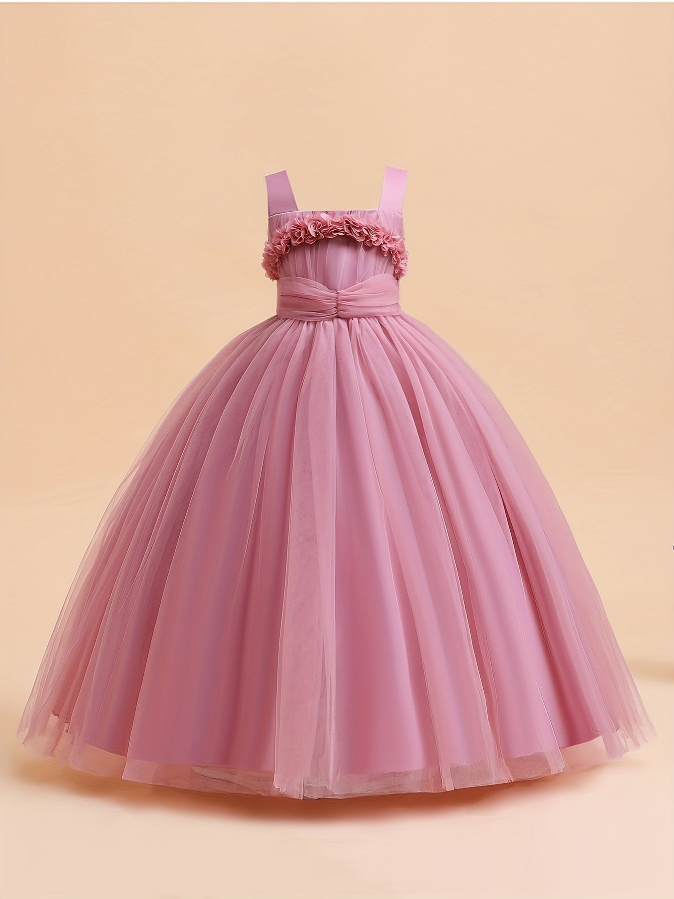 Girls Princess Dress Floral Embroidered Sequin Tulle Ball Gown