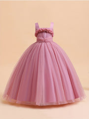 Girls Princess Dress Floral Embroidered Sequin Tulle Ball Gown