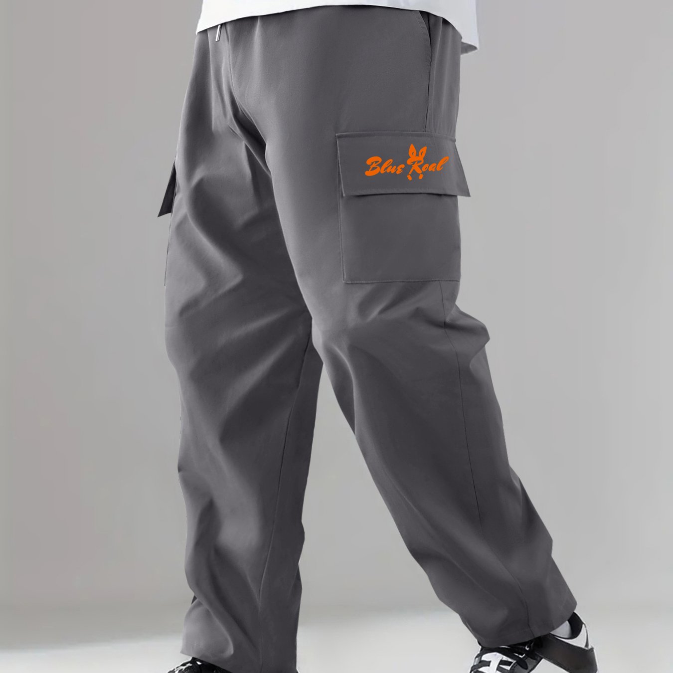 Letter Print Cargo Pants Men's Stretch Pocket Casual Pants