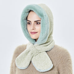 Plush Neck Warmer Snood Cap Hoodie Scarf Windproof Gift For Her