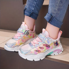 Girls' Running Shoes with Hook and Loop Fastener Comfy Anti-Skid Sneakers