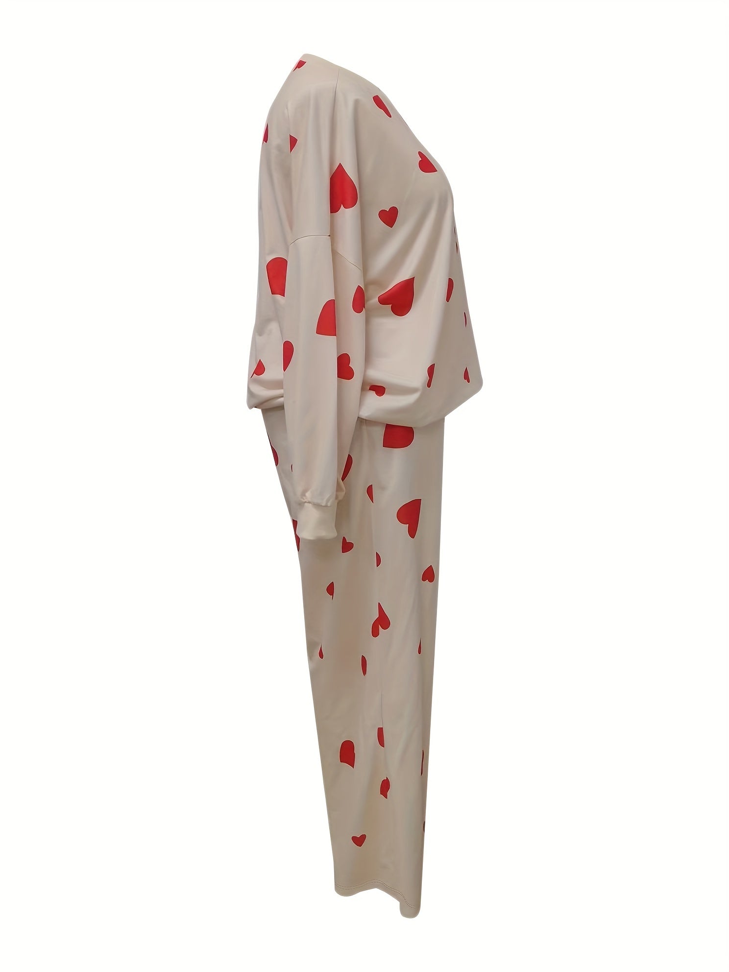 Heart Print Pullover Top & Drawstring Pants 2 Piece Set