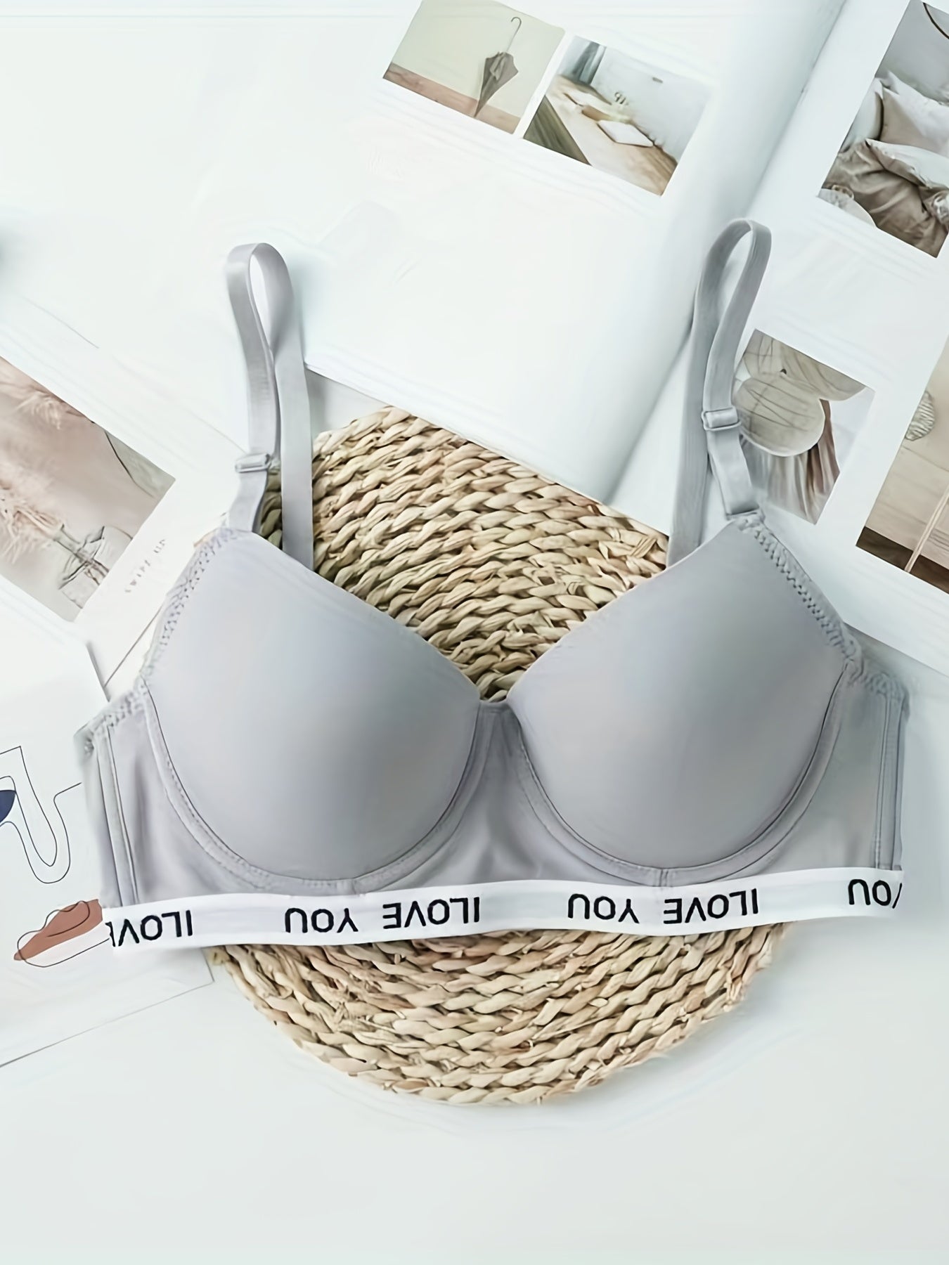 Comfy Push Up Bra Letter Print T Shirt Style