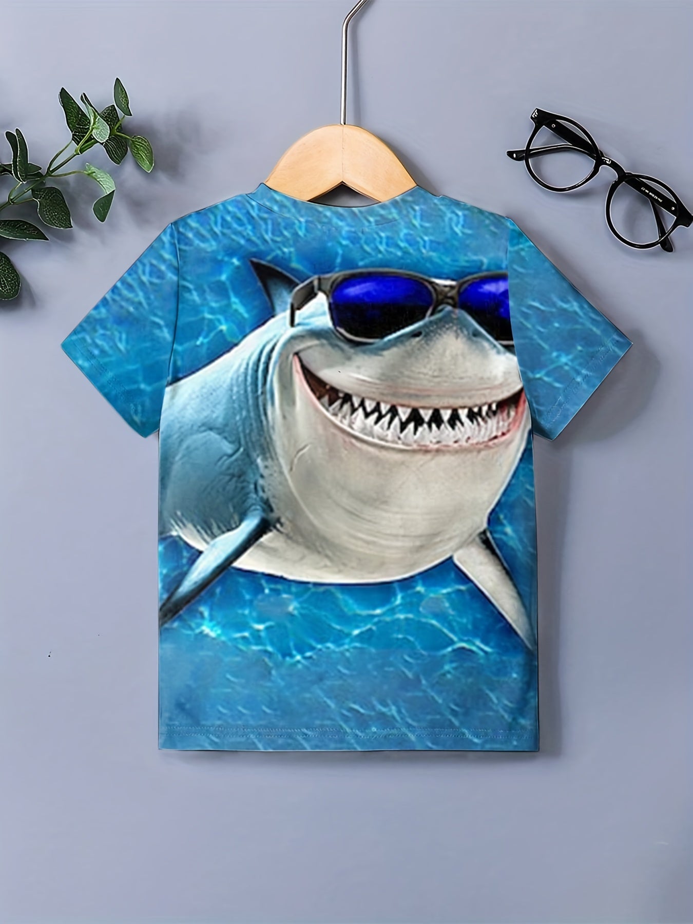 Shark Sunglasses Graphic Tee for Boys Breathable & Stretchy Summer Shirt