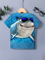 Shark Sunglasses Graphic Tee for Boys Breathable & Stretchy Summer Shirt