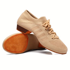 Women's Jazz Dance Shoes Lace Up Chunky Block Flying Woven