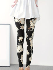 Floral Print Skinny Leggings Casual Stretchy Leggings