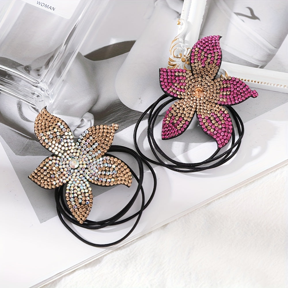 Women's Rhinestone Flower Resin Hair Tie Elastic Hair Rope