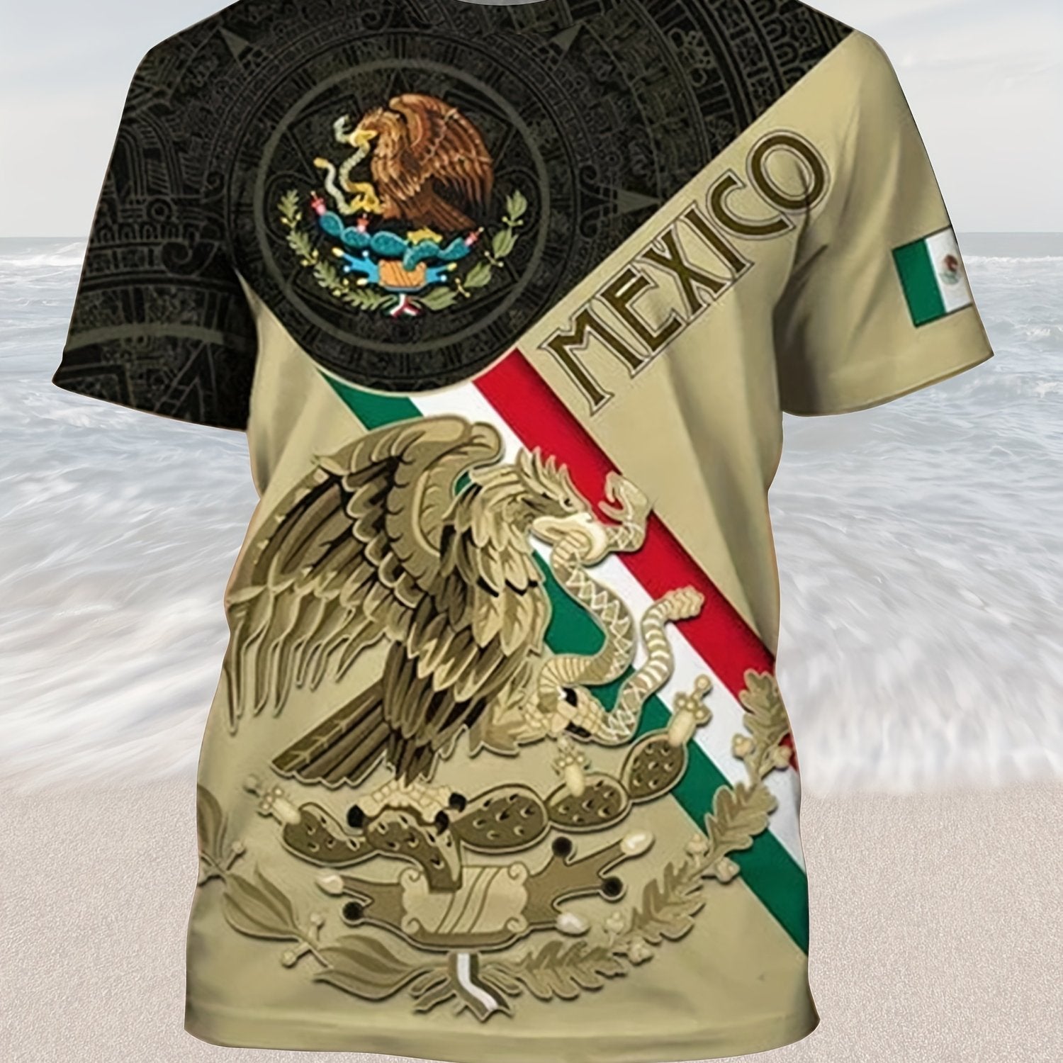 Mexico Eagle And Snake Print Men's Graphic T shirt