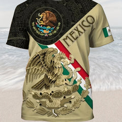 Mexico Eagle And Snake Print Men's Graphic T shirt