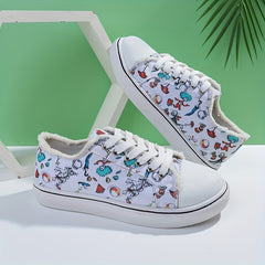 Women's Cartoon Canvas Lace Up Flat Shoes