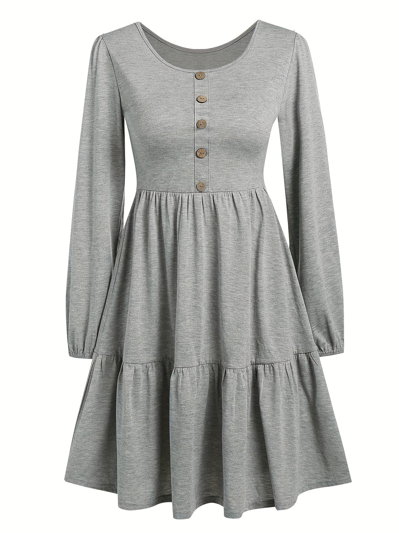 Solid Long Sleeve Smock Dress
