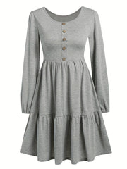 Solid Long Sleeve Smock Dress