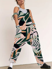 Striped Dual Pockets Overall Baggy Jumpsuit for Women