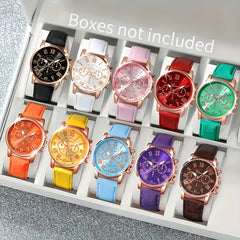 2pcs Quartz Watch Set Round Zinc Alloy Case PUPU PU Leather Strap No Required