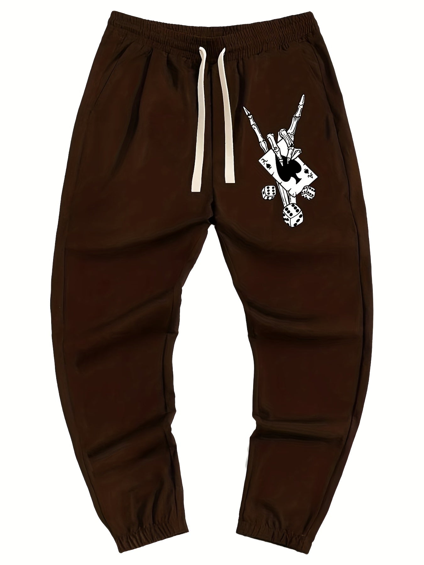 Hand Skeleton & Dice Poker Print Men's Drawstring Sweatpants