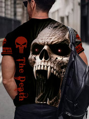 Skull Head 3D Print Men's Halloween Graphic Round Neck T Shirt