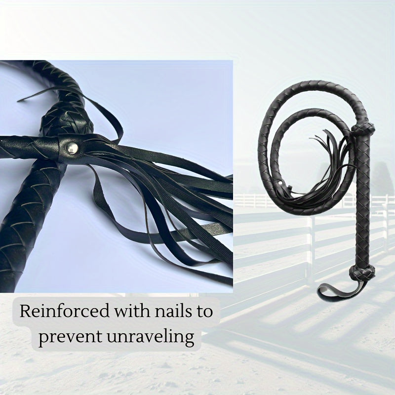 91IN Long Horse Whip PU Material with Nail Leather Equestrian Prop