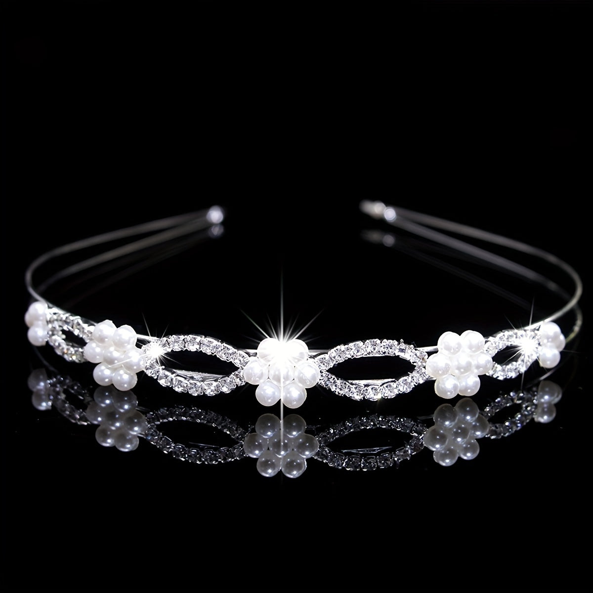 Rhinestone Faux Pearl Headband Queen Double Layer Crown Tiara Head Jewelry