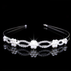Rhinestone Faux Pearl Headband Queen Double Layer Crown Tiara Head Jewelry