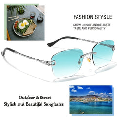 Square Frameless Sunglasses UV400 Retro Vintage Style