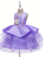 Girls Princess Wedding Dress Puffy Mesh Performance Skirt
